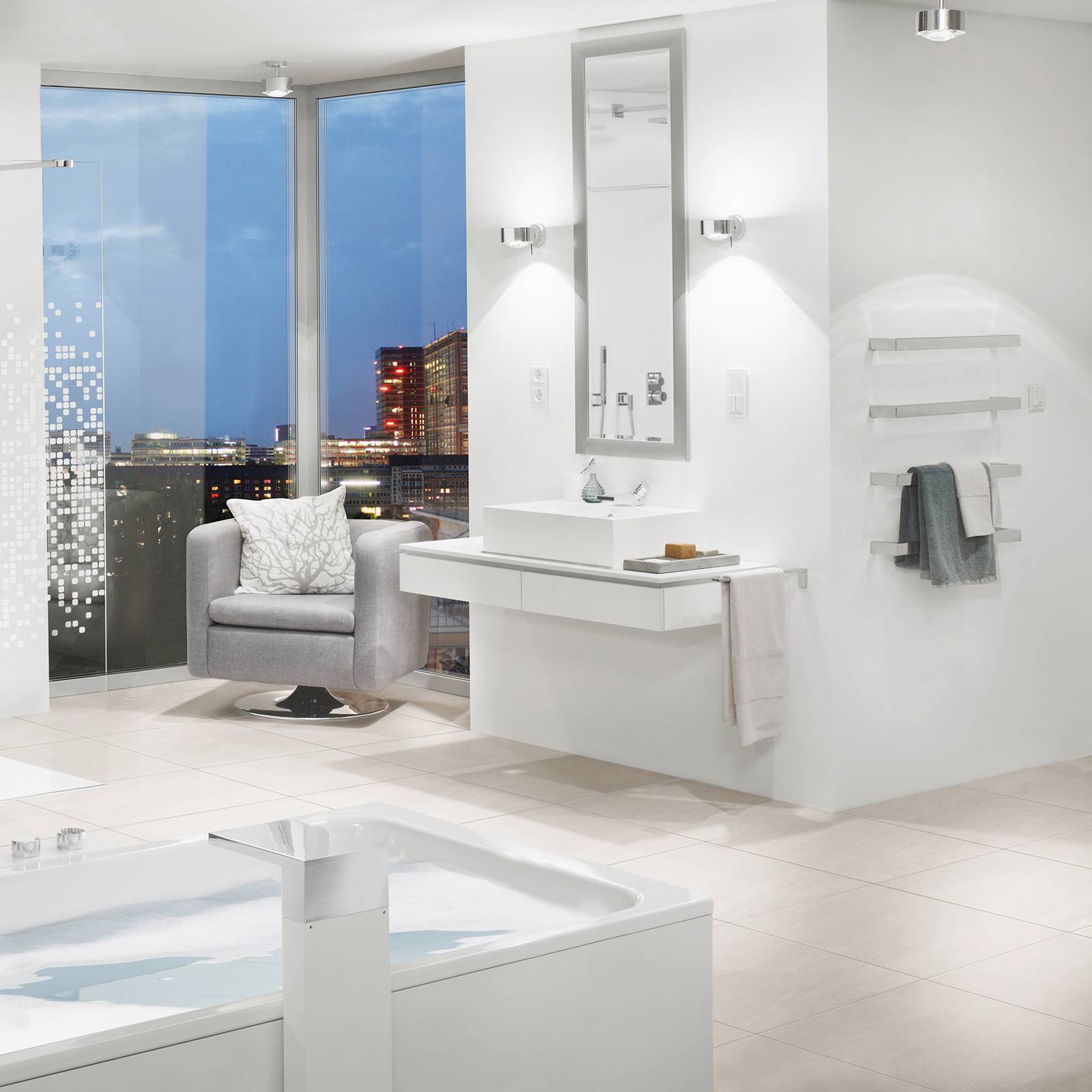 Top Light Wandstrahler Puk Maxx Wall+, dimmbar, chrom / silber, für Wohn- / Esszimmer, Metall, Design, Wandleuchte, Wandlampe Innen