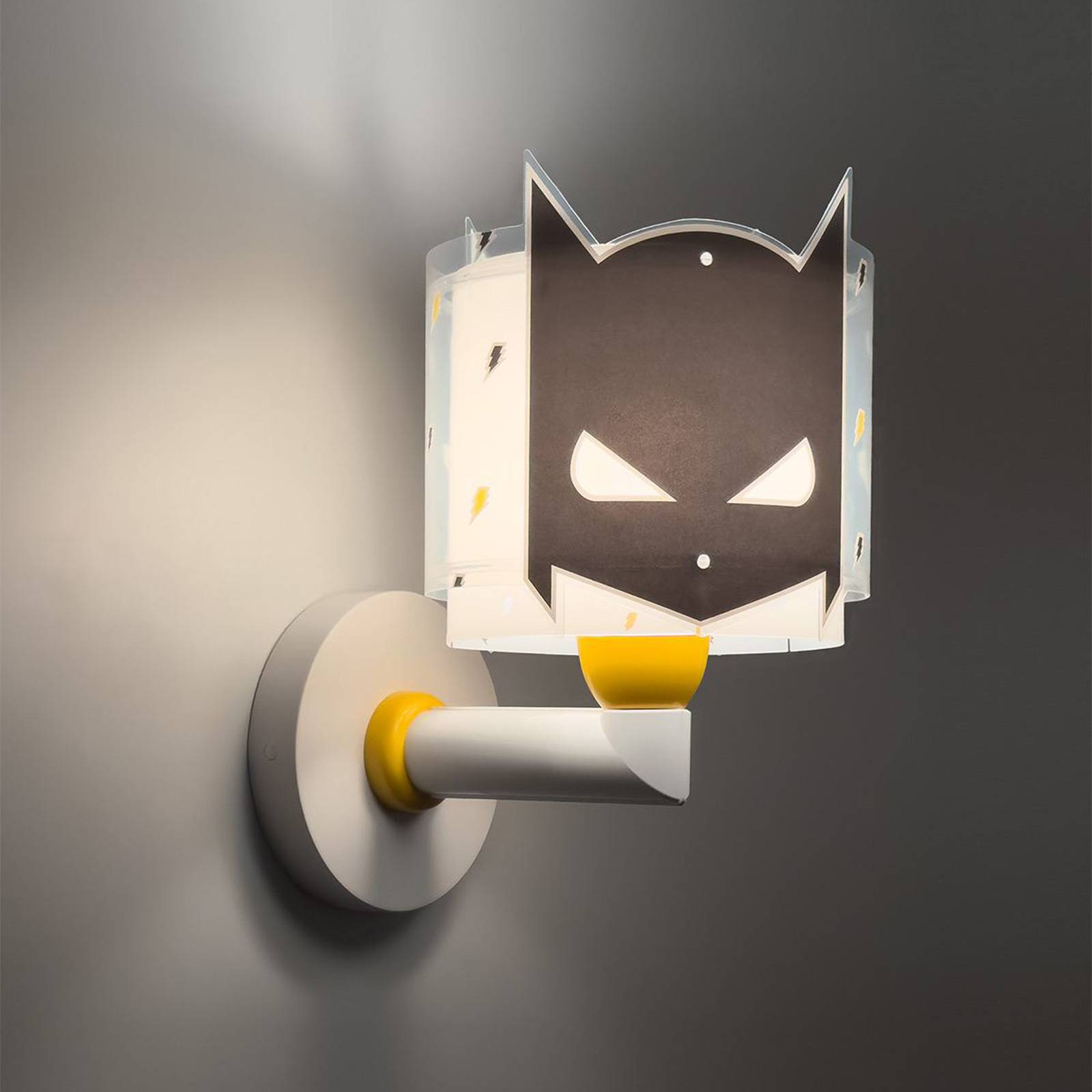 Dalber Wandleuchte Dark Hero mit Stecker, weiß/schwarz, E27, schwarz, für Kinderzimmer, Kunststoff, Wandleuchte, Wandlampe Innen
