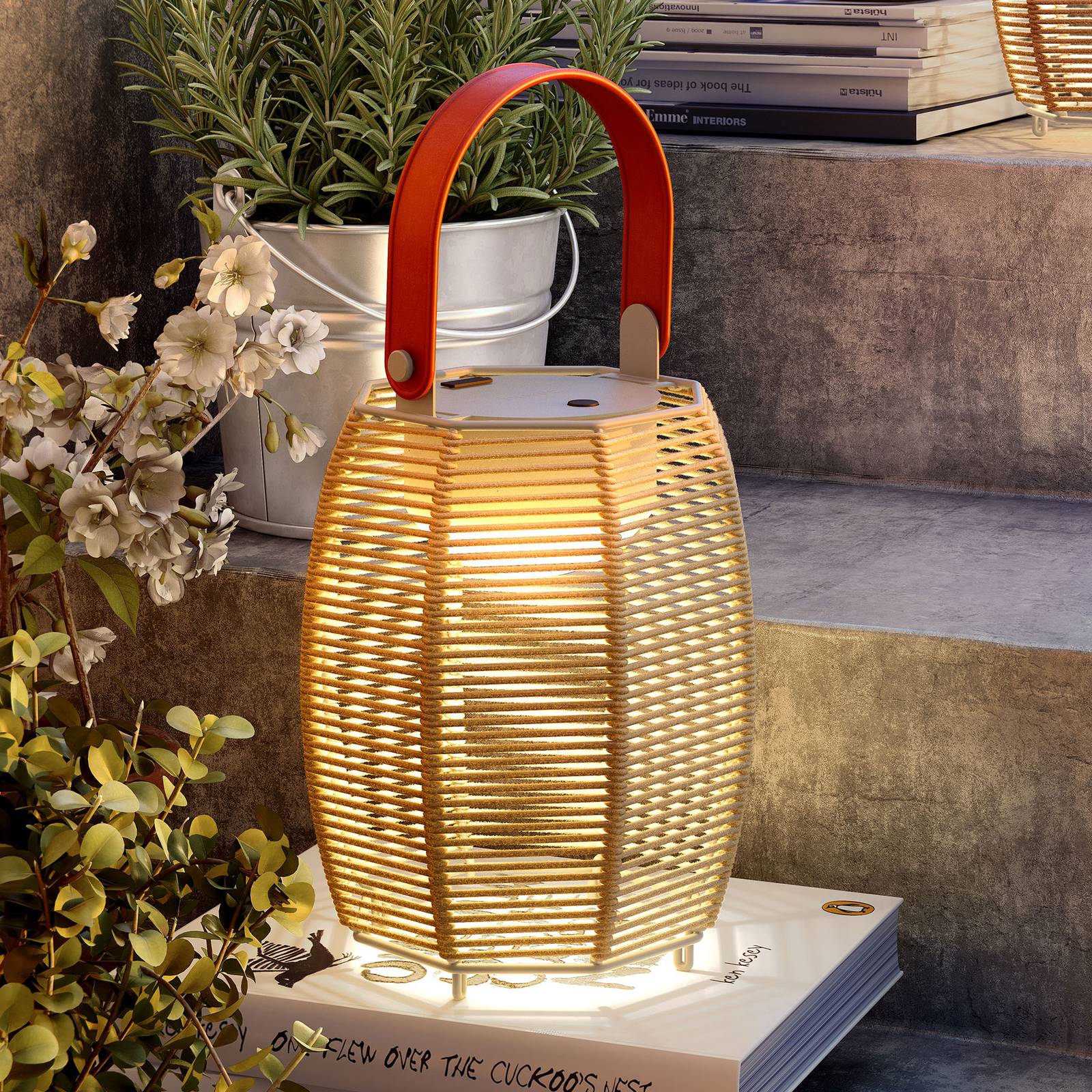 Bover Tanit M/29/R LED-Laterne mit Akku Tanit, dimmbar, creme / amber, Textil / Stoff / Seide