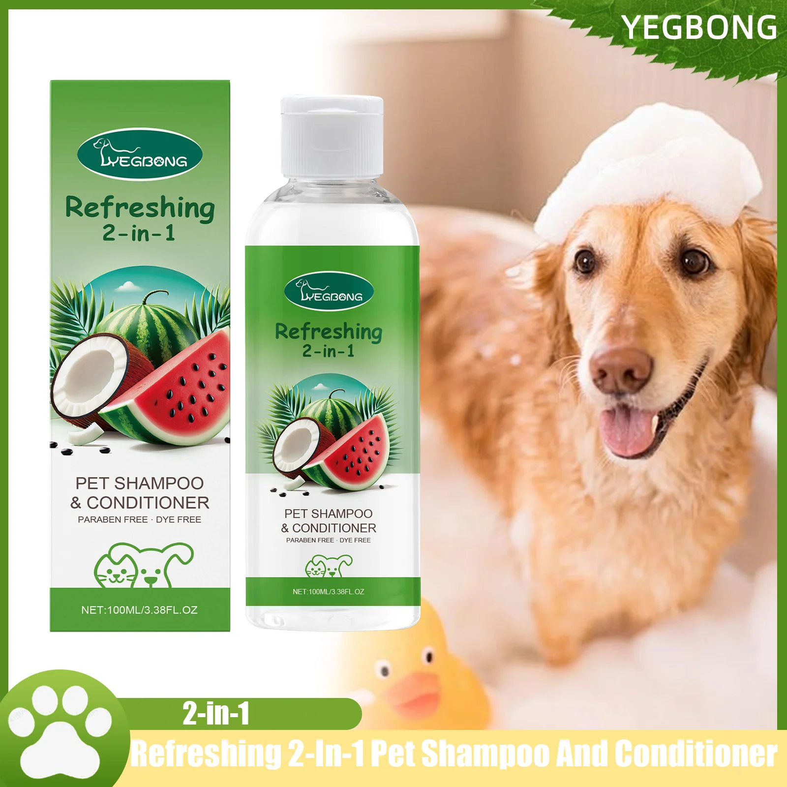 YEGBONG Erfrischendes 2-in-1-Shampoo und Spülung für Haustiere, Juckreiz, Haut, feuchtigkeitsspendend, Schmutz, Geruchsentfernung, Spülung, Hunde-Duschgel Image