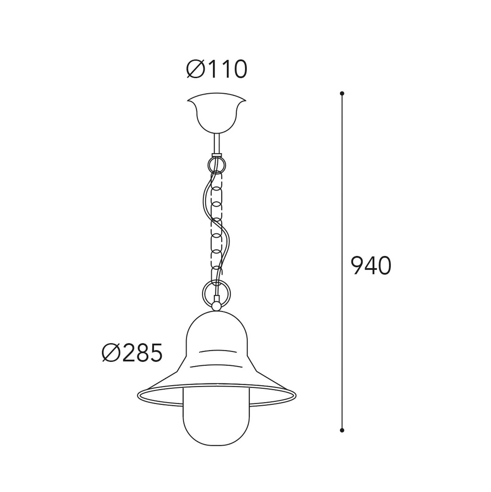 Moretti Luce Außenhängelampe Campanula 2094, Messing antik, Ø 29 cm, IP44 Campula dimmbar, bronze / altmessing, Messing, Antik