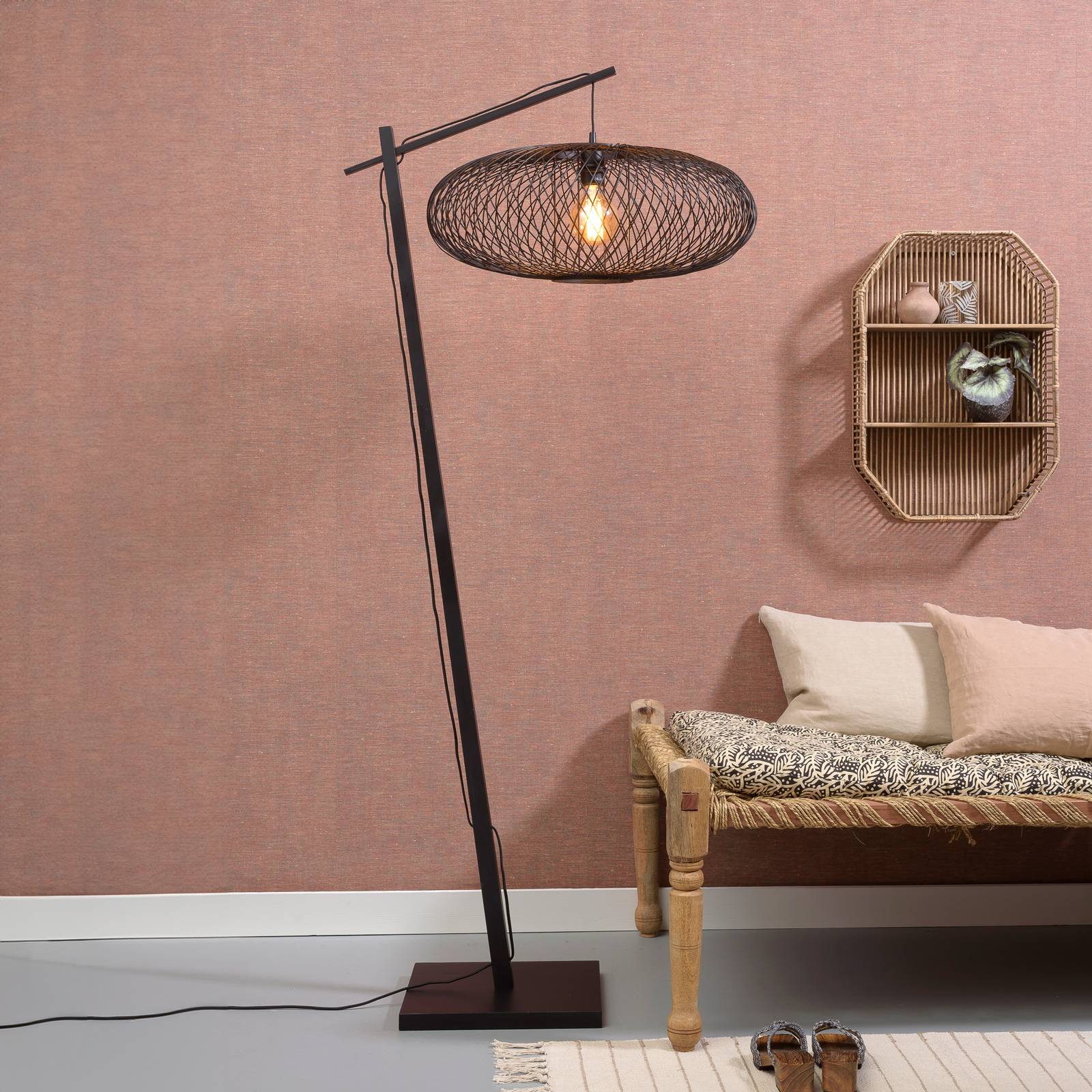 Good & Mojo GOOD MOJO Bogenlampe Cango large, schwarz, Höhe 176 cm, schwarz, für Wohn- / Esszimmer, Bambus, Design, Stehlampe