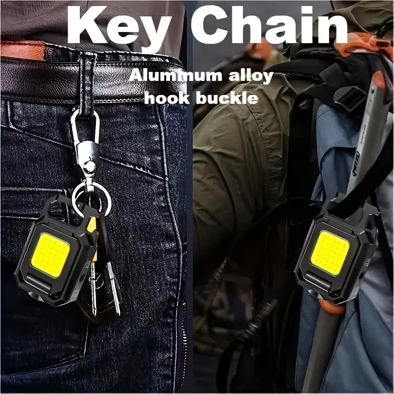 Mini-LED-Taschenlampe, Schlüsselanhänger-Licht, doppelte COB-Lichter, wiederaufladbare USB-Arbeitslichter, Angeln, Lanterna mit Magnet, eingebauter Akku Image