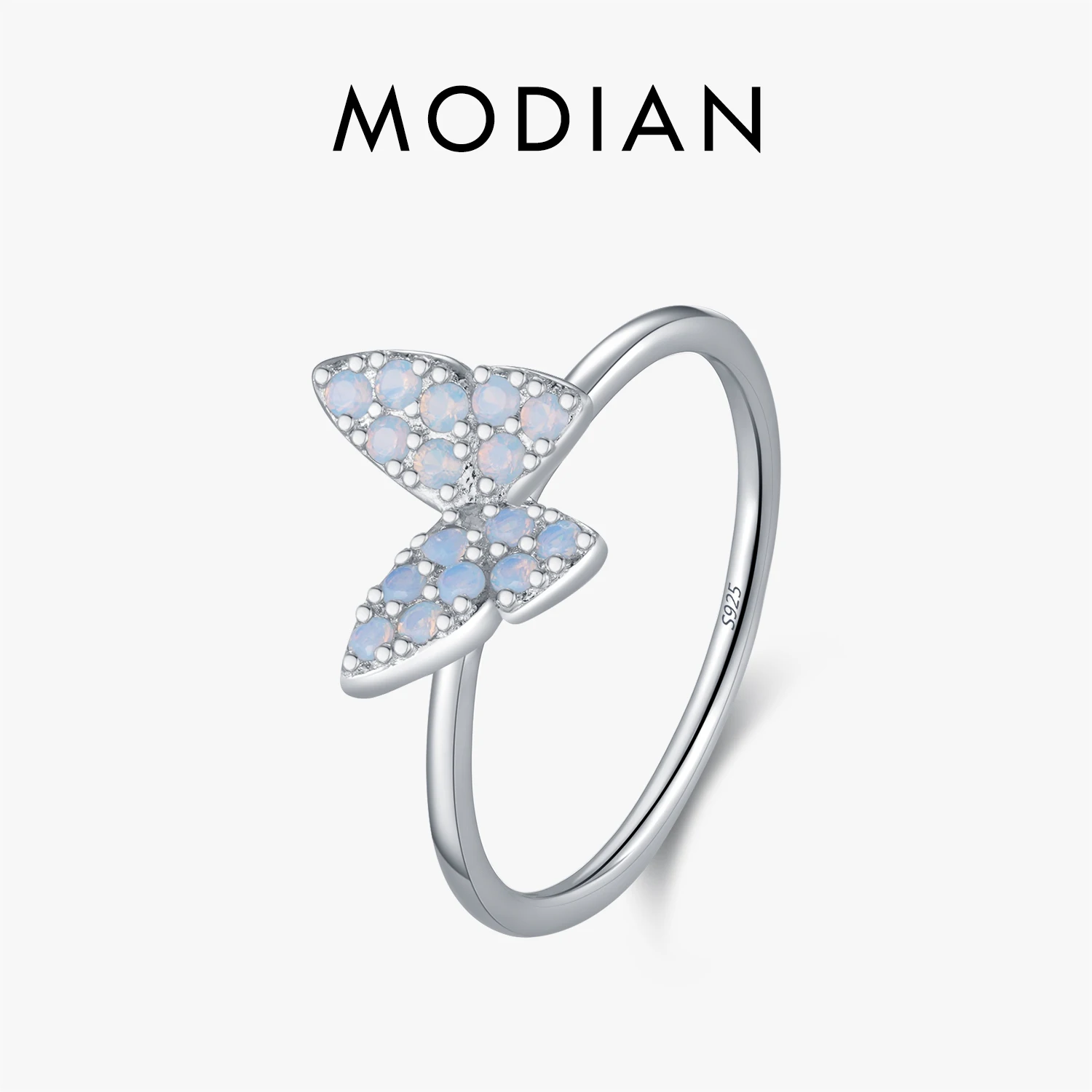 MODIAN Fingerringe aus 925er-Sterlingsilber, schlicht, charmant, Schmetterling, blauer Opal, für Damen, Urlaub, Party, edler Schmuck, Geschenke Image