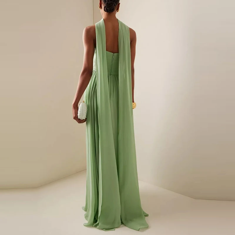 Temperament Einfache Rohr Tops Party Lange Kleider Elegante Hohe Taille Drapierte Abendkleid Frauen Casual Backless Big Hem Kleider