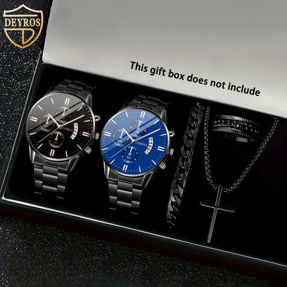 5 Teile/satz Mode herren Uhr Legierung Armband männer Quarzuhr Casual Business herren Uhr Armband Halskette Ring set Image