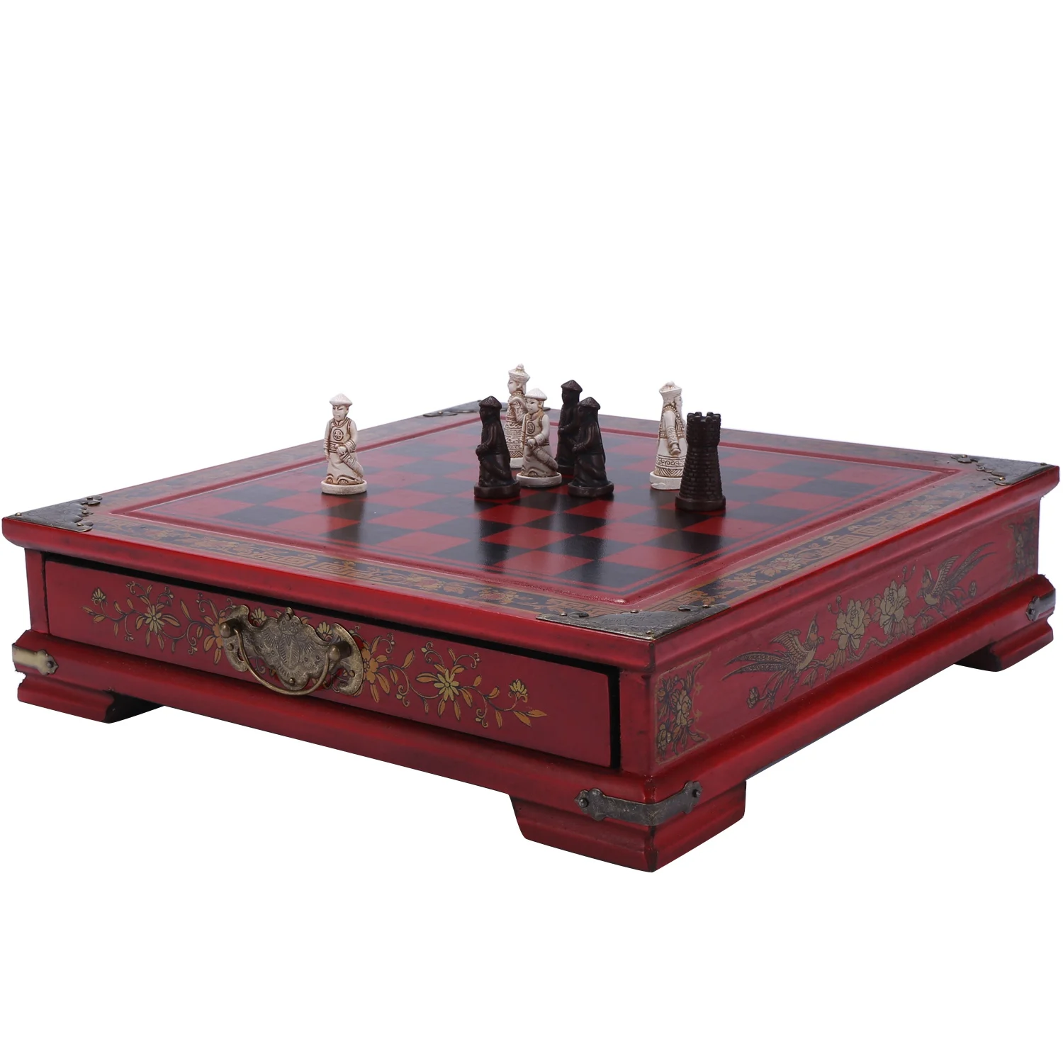 32-teiliges Set Holztisch Schach Chinesische Schachspiele Harz Vintage Sammlerstücke Image