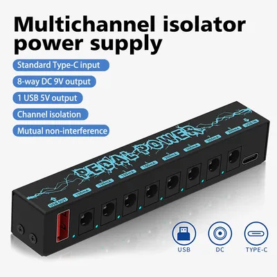 Guitar Pedal Power Guitar Effector Power Supply 8 Isolated DC Output Isolated Power USB IN 5V 2.1A &
