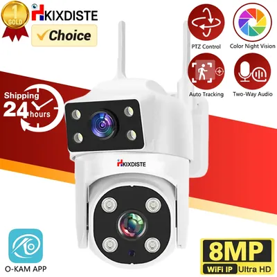 O-KAM Camera 4K 8MP Dual Lens WiFi PTZ Camera Color NightVision Auto Tracking Two Way Audio Outdoor