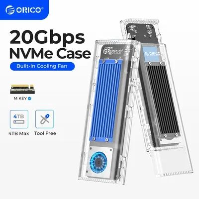 ORICO 20Gbps M.2 NVME SSD Case Enclosure with Cooling Fan USB 3.2 Gen 2 x 2 PCIE NVME Adapter Tool