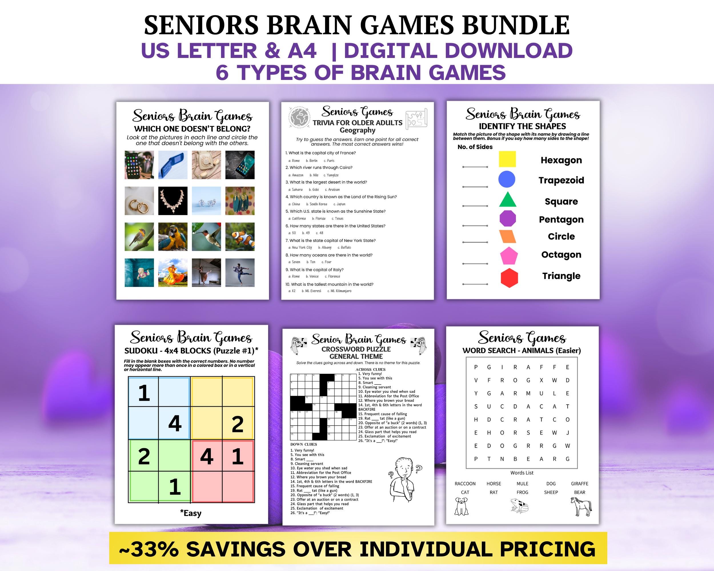 PACCHETTO GIOCHI PER IL CERvello per Anziani, Giochi sulla Demenza, Attività sulla Demenza, Carte sulla Demenza, Attività sull'Alzheimer, Ricerca di P