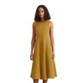 Midikleid MARC O'POLO "in A-Linie geschnitten", Damen, Gr. 44, Normalgrößen, gelb (golden gelb), Obermaterial: 100% Leinen; Futter: 100% Baumwolle, unifarben, figurbetont lang, Rundhals, ohne Ärmel, Kleider