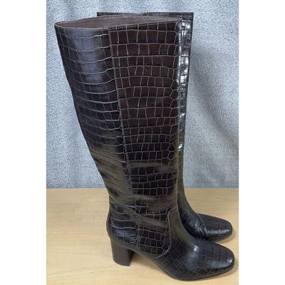 J. Crew Shoes | J Crew Collection Brown Snakeprint Leather Boots Shoes Womens Size 7.5 Ar980 | Color: Brown | Size: 7.5