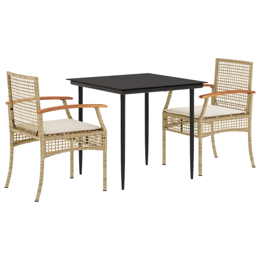 vidaXL 3-tlg. Garten-Essgruppe mit Kissen Beige Poly Rattan Image