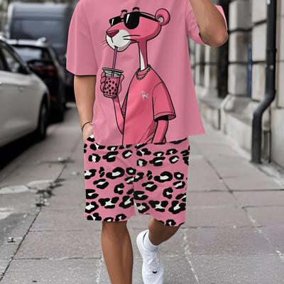 TEMU Men's Printed Short Sleeve T-shirt + Shorts Set Casual Sports Suit Breathable Outdoor Leisure Men's T-shirt Five-pants Set Summer 3d Printing Set Adult Male Image