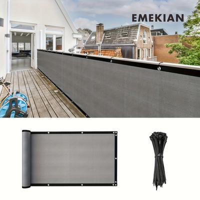 TEMU Emekian Balcony Privacy Screen Fence, Privacy Fence Shielding Cover Grid Windbreak Fence Sunshade Cloth With Rivet Uv Protection, Suitable For Apartments, , Backyards, Swimming Pools, 1pc, Gray Image