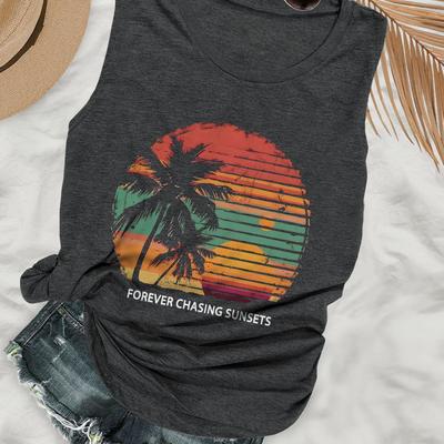 TEMU Print Tank Top, Sleeveless Casual Top For Summer & Spring, Women's Clothing Image