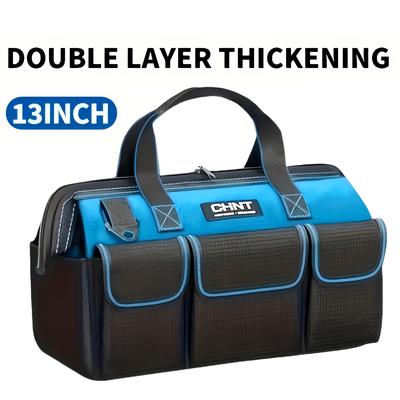 TEMU 1pc Large Portable Tool Bag, Heavy-duty Wear-resistant Thickened Canvas, Multifunctional Electrician Air Conditioning Repair Toolkit, With Shoulder Strap Image