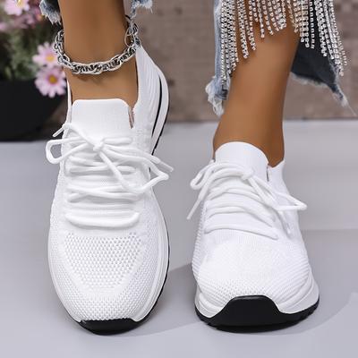 TEMU Breathable Women's Slip-on Sneakers - Comfortable Low-top Casual Shoes With Tpr Sole, White Fabric -day Wear, Relaxed Wear Shoes | Slipon Style | Lightweight Sneakers, Ladies Sneakers Image