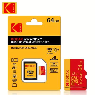 TEMU Kodak 64gb 128gb Card Class10 4k U3 V30 Uhs-i Memory Card For Smartphones, Cameras, Drones With Adapter Image