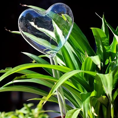 TEMU 3/6pcs Transparent Glass Heart Automatic Watering Device For Potted Plants And Balcony Lazy Drip Tube, Very Suitable For Automatic Watering At Home And Gardening Tools Image