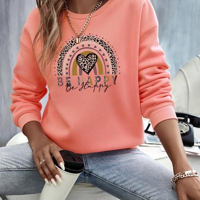 TEMU Elegant Women's Sweatshirt With Geometric Rainbow And , Polyester Knit Fabric, Round Neck, Fashion Print Hoodie For All Image