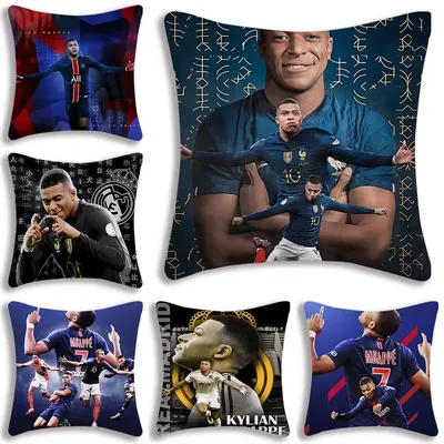 Kissenbezüge Cartoon Fußball für K-Kylians Sofa dekorativ Zuhause doppelseitiger Druck kurzer Plüsch niedlicher M-Mbappes Kissenbezug Image