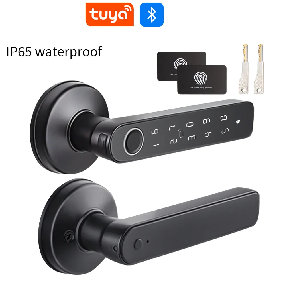 Q50 Bluetooth tuya Türgriffe Fingerabdruck-Schloss Griff Tür Eingang Durchgang RFID CardLock Mit Schlüssel Passwort Sperre IP65 wasserdicht Image