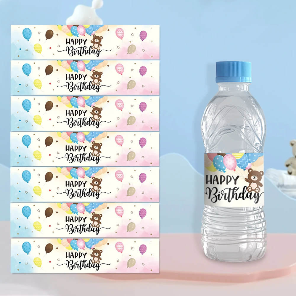 10 Stück Cartoon-Bär alles Gute zum Geburtstag Wasserflaschen-Etikettenaufkleber für Babyparty, Geburtstagsfeier, Wasserflaschen-Dekoration Image
