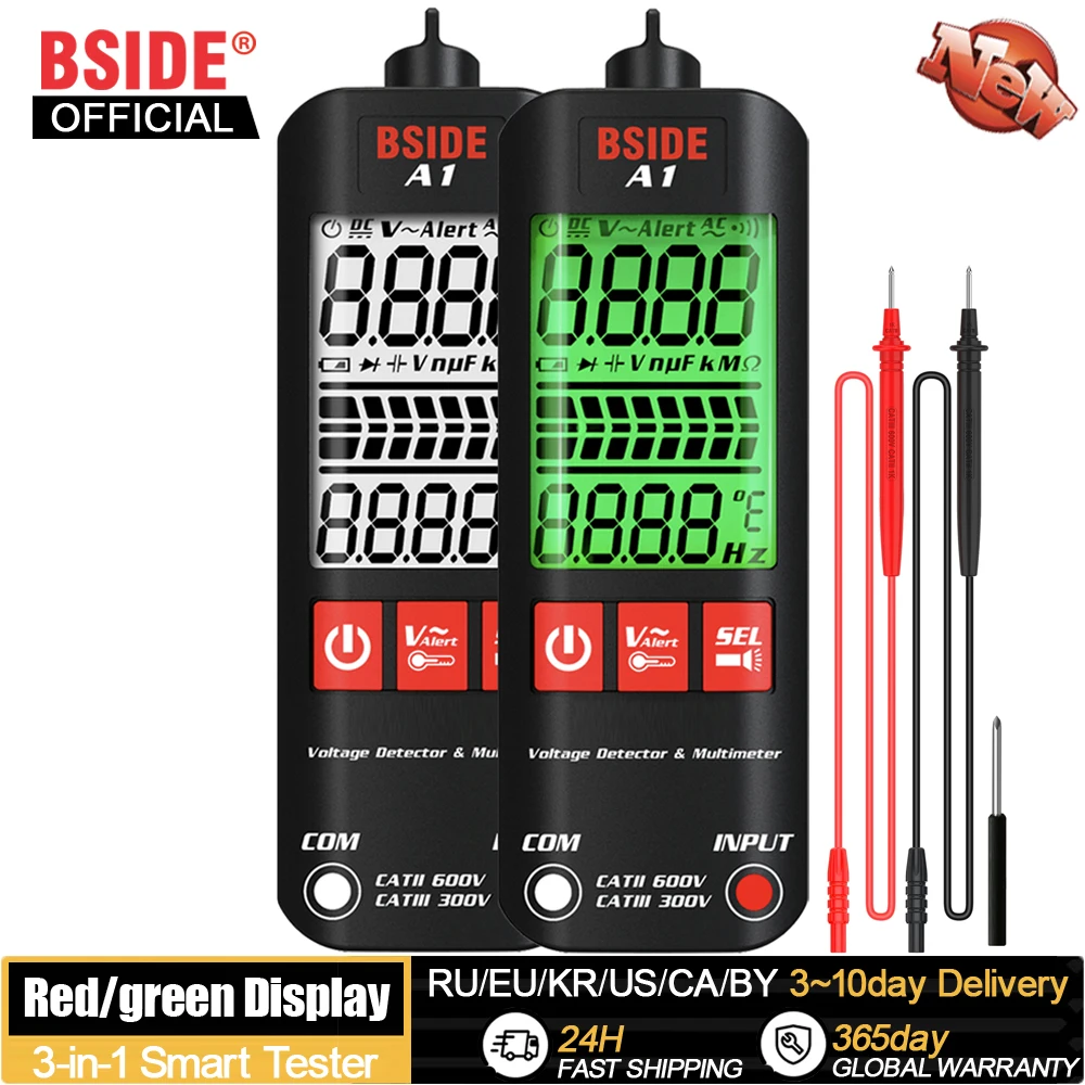 BSIDE. Spannungsprüfer Smart Digital Multimeter Berührungsloser Elektriker Stiftdetektor Voltmeter AC Live Wire Test Ohm Hz NCV Meter Image