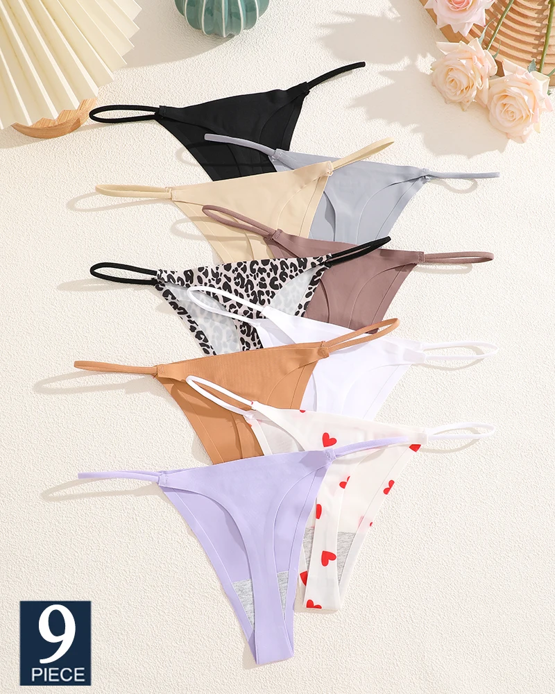 FINETOO 9PCS Nahtlose Tanga Frauen Dünnen Riemen Niedrige Taille Hohe Flexibilität Höschen Sexy Unterwäsche Damen Slip T-zurück komfortable Image