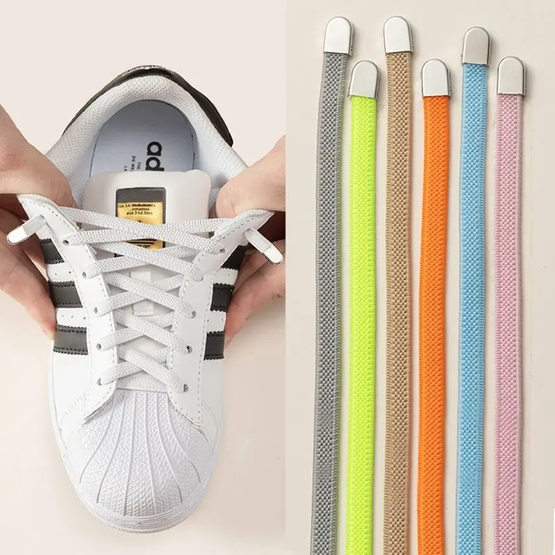 1 Paar Schnürsenkel ohne Krawatte, elastische Schnürsenkel, Outdoor-Freizeit-Turnschuhe, schnelle Sicherheit, flache Schnürsenkel für Kinder und Erwachsene, Unisex, faule Schnürsenkel Image