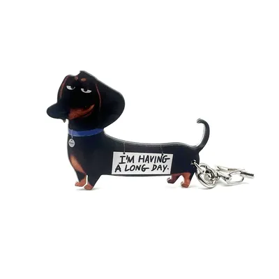 1 Stück interessanter Dackel Hot Dog Acryl-Schlüsselanhänger 2D „Ich hatte heute ein großartiger Tag“ Hunde-Schlüsselanhänger für Männer und Frauen