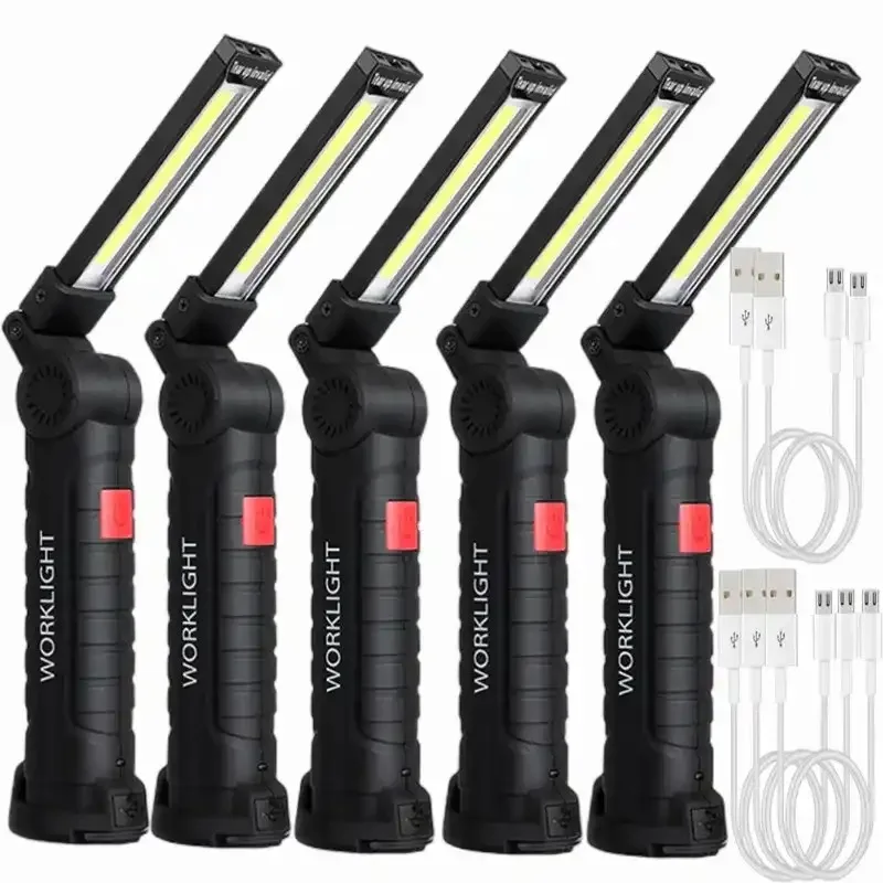 USB wiederaufladbare Camping-LED-Taschenlampe, Arbeitsleuchte mit Magnet und Haken, wasserdicht, 5 Beleuchtungsmodi, geeignet für Nachtarbeitslampe
