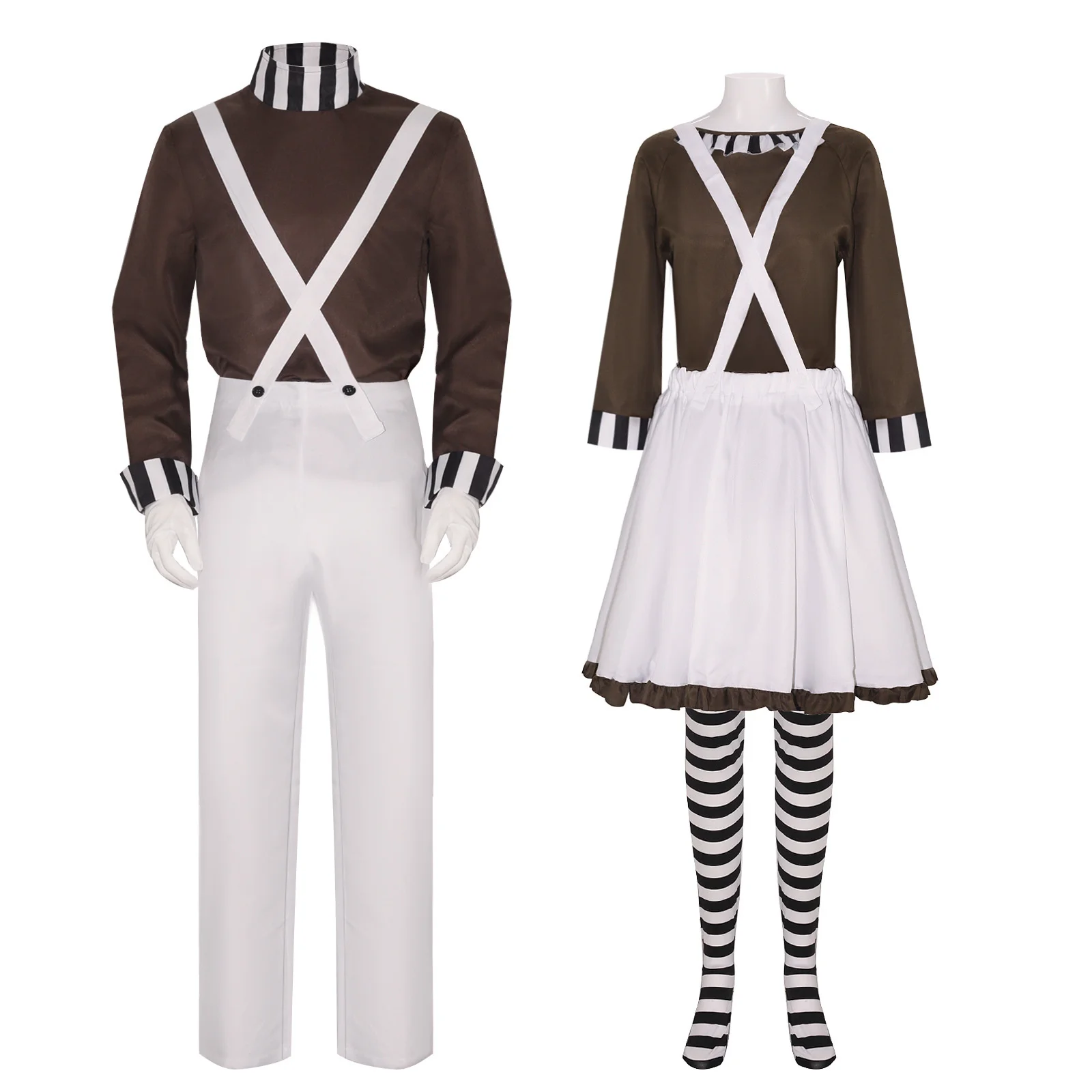 Oompa Loompa Cosplay Kostüm Schokolade Fabrikarbeiter Uniform Top Overalls für Frauen Männer Halloween Karneval Verkleidete Outfits Image