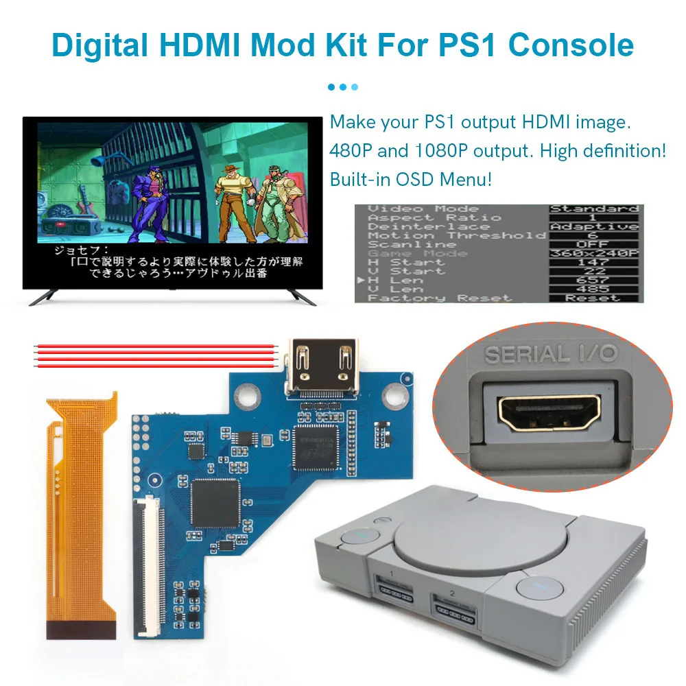 2025 Hispeedido Imbeded Digital PS1 HDMI MOD Kit Digital zu Digital HDMI interne TV PCB Board Mod Kit für Playstation Konsole Image