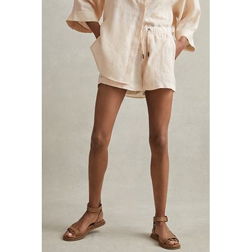 Damen Baumwoll Mischung Shorts Stoffhosen Streetwear Lässig Kurz Natürliche Taille Einfach Tasche Elastisches Kordelzugdesign Bequem Außenbereich Straße Ausgehen Aprikose Leicht Grün Khaki Sommer Image