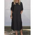 Damen Maxi Kleid A-Linie Kleid Sommer Kleid Leinen Lässig Täglich Reguläre Passform Grafik Schlicht 3/4 Länge Ärmel Rundhals Schwarz Weiß Rot Blau Sommer