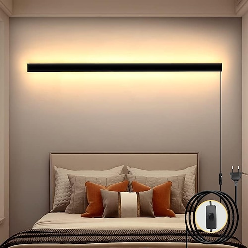 Moderne Stecker-Wandlampe 11,8-47 Zoll mattierte schwarze LED-Acryl-Außenwandlampe 59-Zoll-Steckerkabel mit Öffnung Acryl-Innenwandlampe geeignet für Schlafzimmer Wohnzimmer Badezimmer Make-up Flur Image