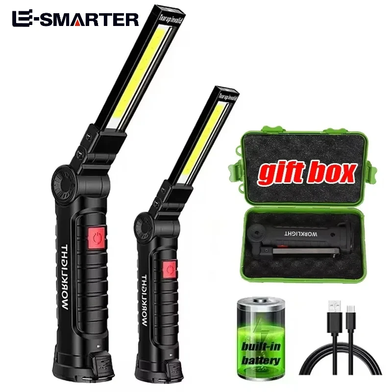 COB-LED-Arbeitsleuchte, dimmbar, über USB wiederaufladbar, LED-Taschenlampe, Inspektionslampe mit magnetischem Haken, Powerbank, 18650-Batterie-Taschenlampe