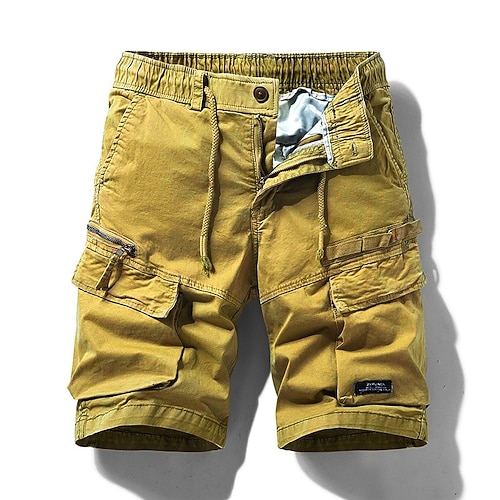 Herren Cargo-Shorts Shorts Sommershorts Kordelzug Elastischer Bund Mehrere Taschen Einfach Komfort tragbar Knielang Outdoor Sport Täglich Mode Lässig Schwarz Khaki Image