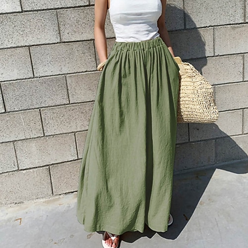 Damen Kunstbaumwollleinen Stoffhosen Mode Streetwear Volle Länge Natürliche Taille Einfach Tasche Elastischer Bund Bequem Ausgehen Wochenende Waldgrün Hellhimmelblau Grau Wasserblau Sommer Normale Image