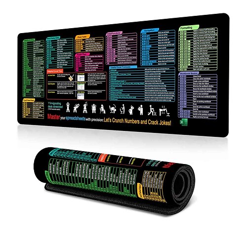 Excel-Spickzettel-Schreibtischunterlage, XL-Mauspad mit Tastenkombinationen, 31,5x11,8 oder 35,4x15,7, Schreibtischschutz, rutschfest, wasserfest, Büroarbeit Gaming, Produktivitätsgeschenk für Image