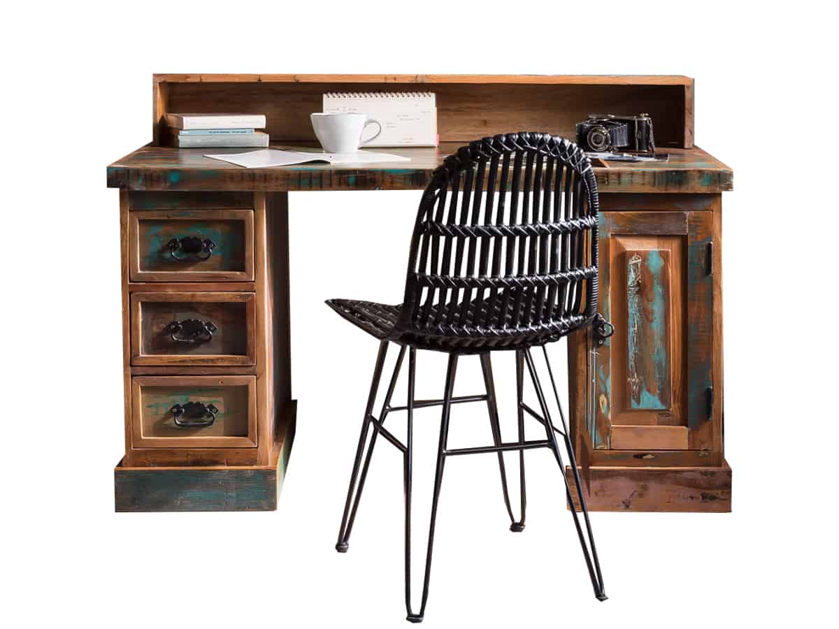 MiaMöbel Schreibtisch 'Seaside' Massivholz Recycletes Holz Shabby Chic Indien Indisch Image