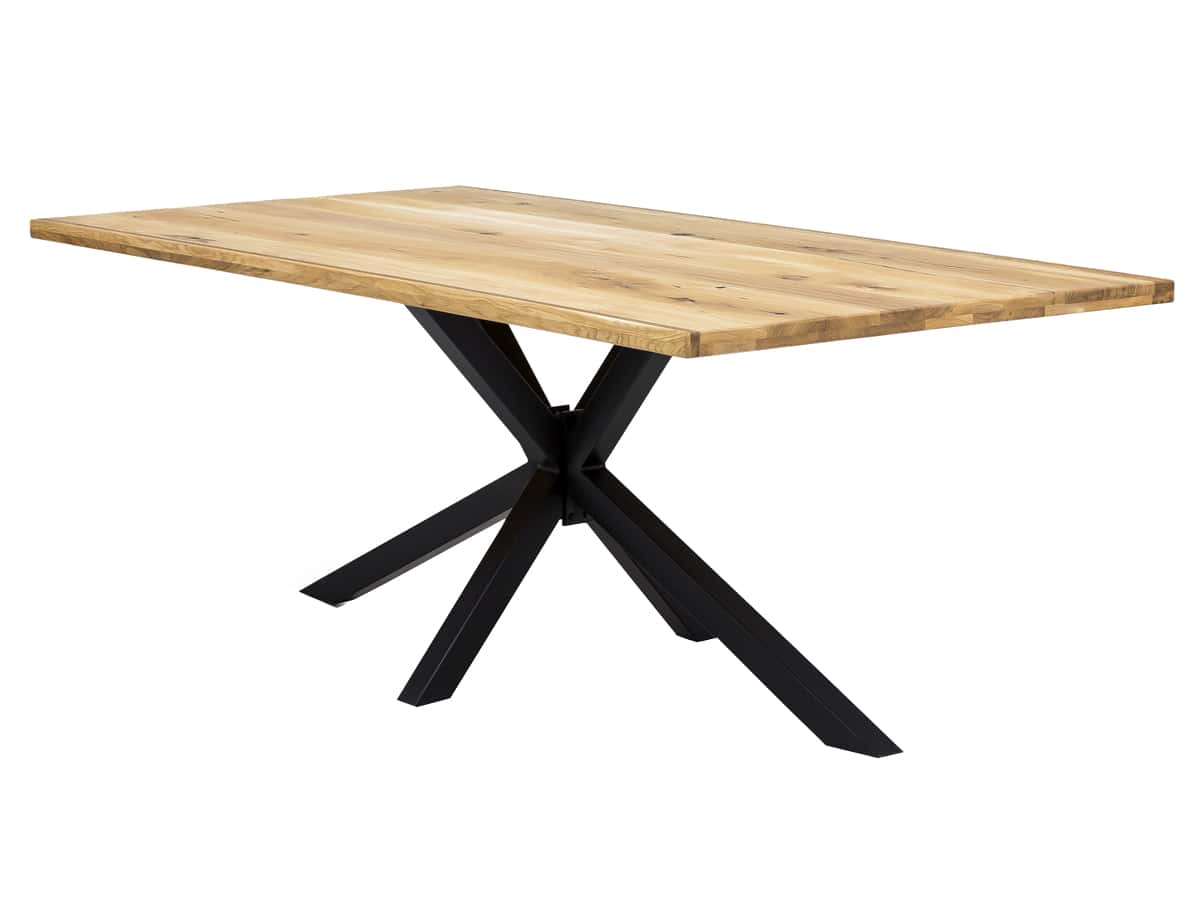 MiaMöbel Esstisch 'Vanaja' 200x100 cm, Wildeiche/Antikschwarz Massivholz, Metall Wildeiche Modern