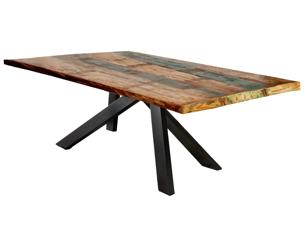 MiaMöbel Esstisch 'Vanaja' 180x100 cm, Altholz/Antikschwarz Massivholz, Metall Recycletes Holz Modern