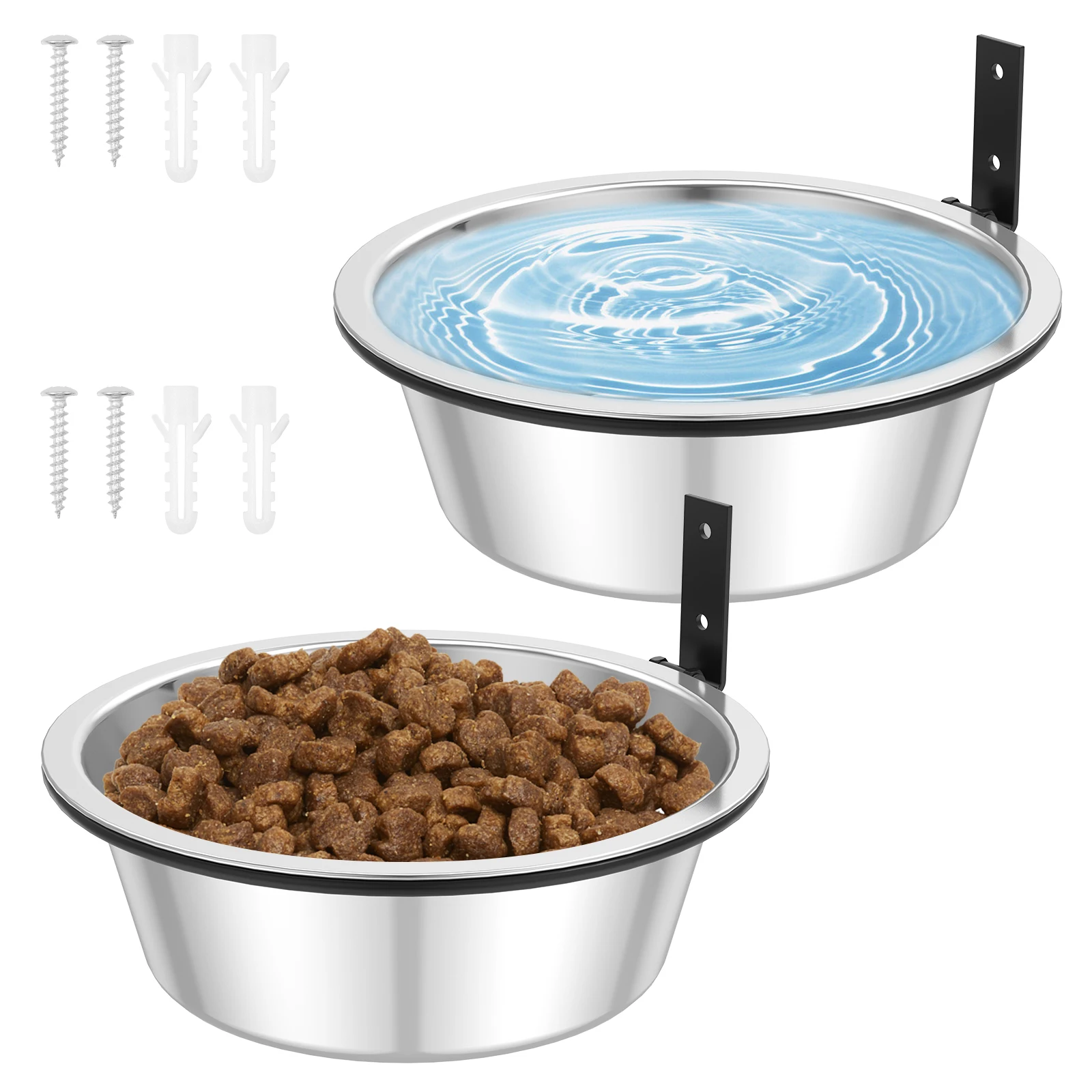 Paquet de 2 bols muraux pour chiens pliables en acier inoxydable, bols de nourriture et d'eau surélevés pour chiens, hauteur réglable, nourriture murale pour chat