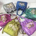 Borsa a secchiello piccola da donna Borsa da donna con manico superiore Borsa per telefono Borsa estiva Borsa con coulisse con motivo floreale ricamato in stile nazionale