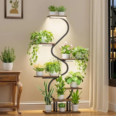 7 Tiered Plant Stands for Indoor Plants, Metal Flower Rack, Curved-Shaped Inoor Holder for Living,
