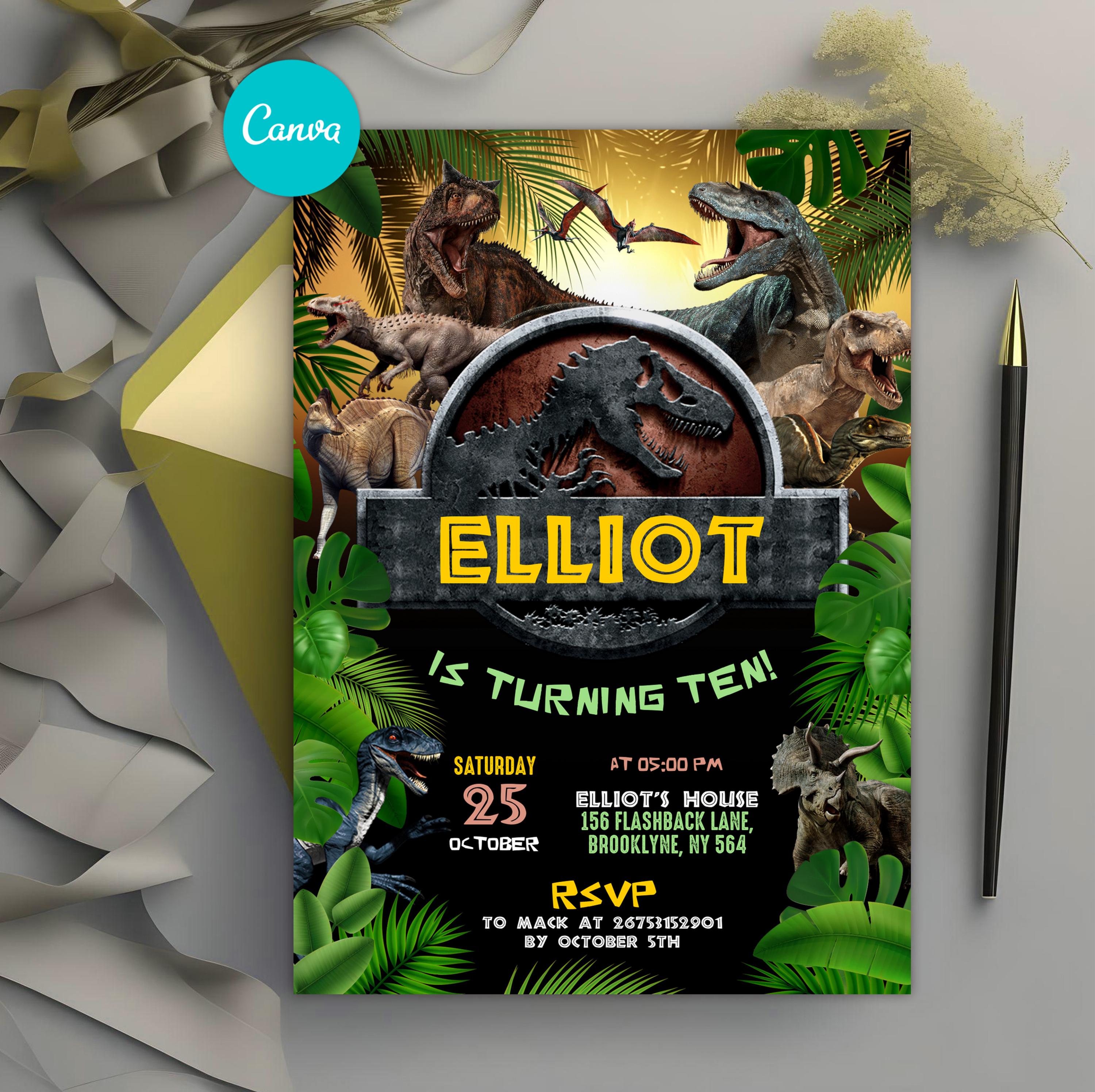 Invito di compleanno a tema dinosauro, invito di compleanno a tema parco dei dinosauri, invito per festa a tema Three-Rex, tema festa di compleanno a